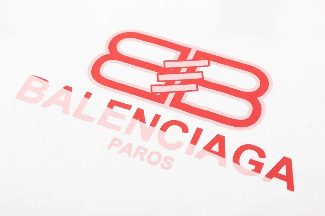 P80✨🔥 BALENCIAGA Paris lettering printed short-sleeved T-shirt, custom-woven and dyed 280g combed cotton heavyweight fabric, zero color difference in thread, perfect details, different from the current version on the market, welcome to compare, Same Style for men and women, must-sell in the picture above Color: White Black Size: 1 2 3 4